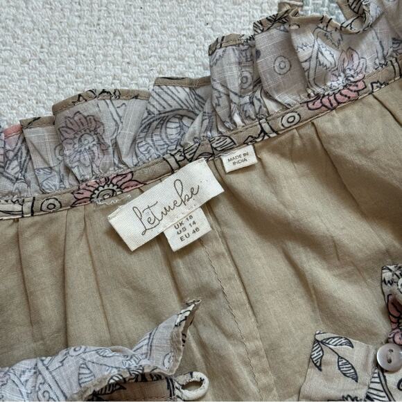 Let Me Be Anthropologie Celeste Fish Print Peasant Puff Sleeves Mini Dress 14 - Picture 11 of 14